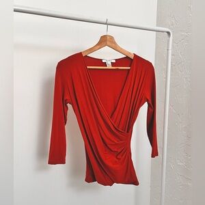 Max Mara Wrap Top Dusty Orange Stretch Knit Blouse Womens Size S Great Condition